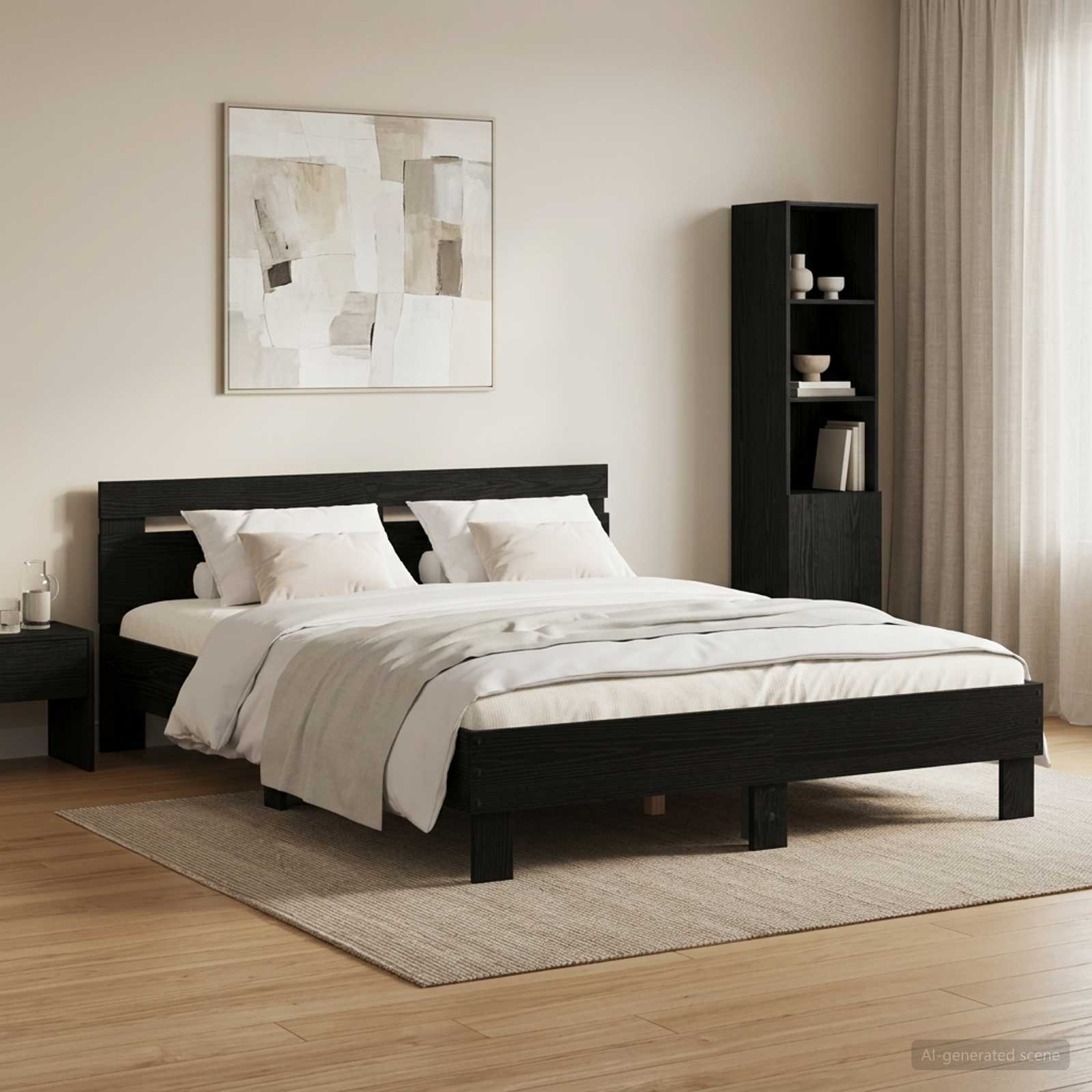 Bettrahmen Schwarze Eiche 135 x 190 cm Holzwerkstoff