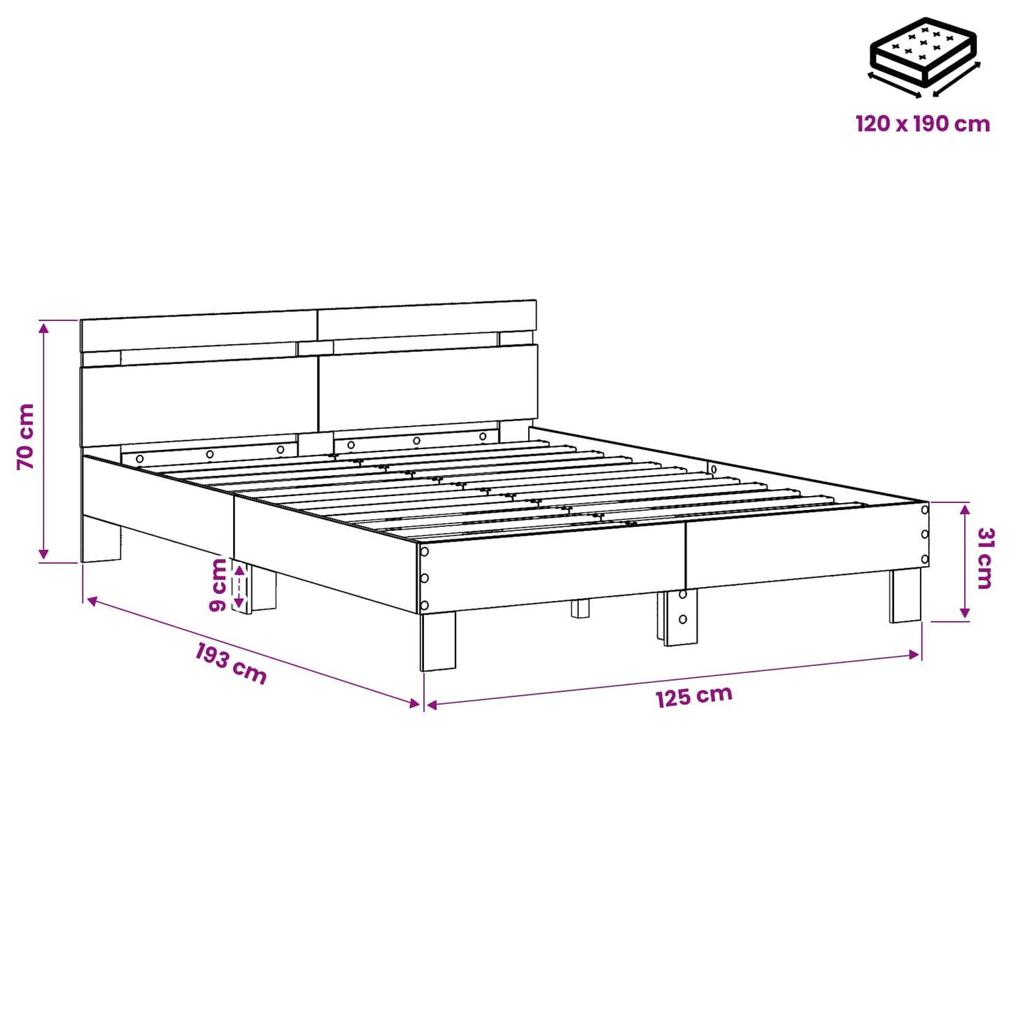 Bettrahmen Artisan-Eiche 120 x 190 cm Holzwerkstoff