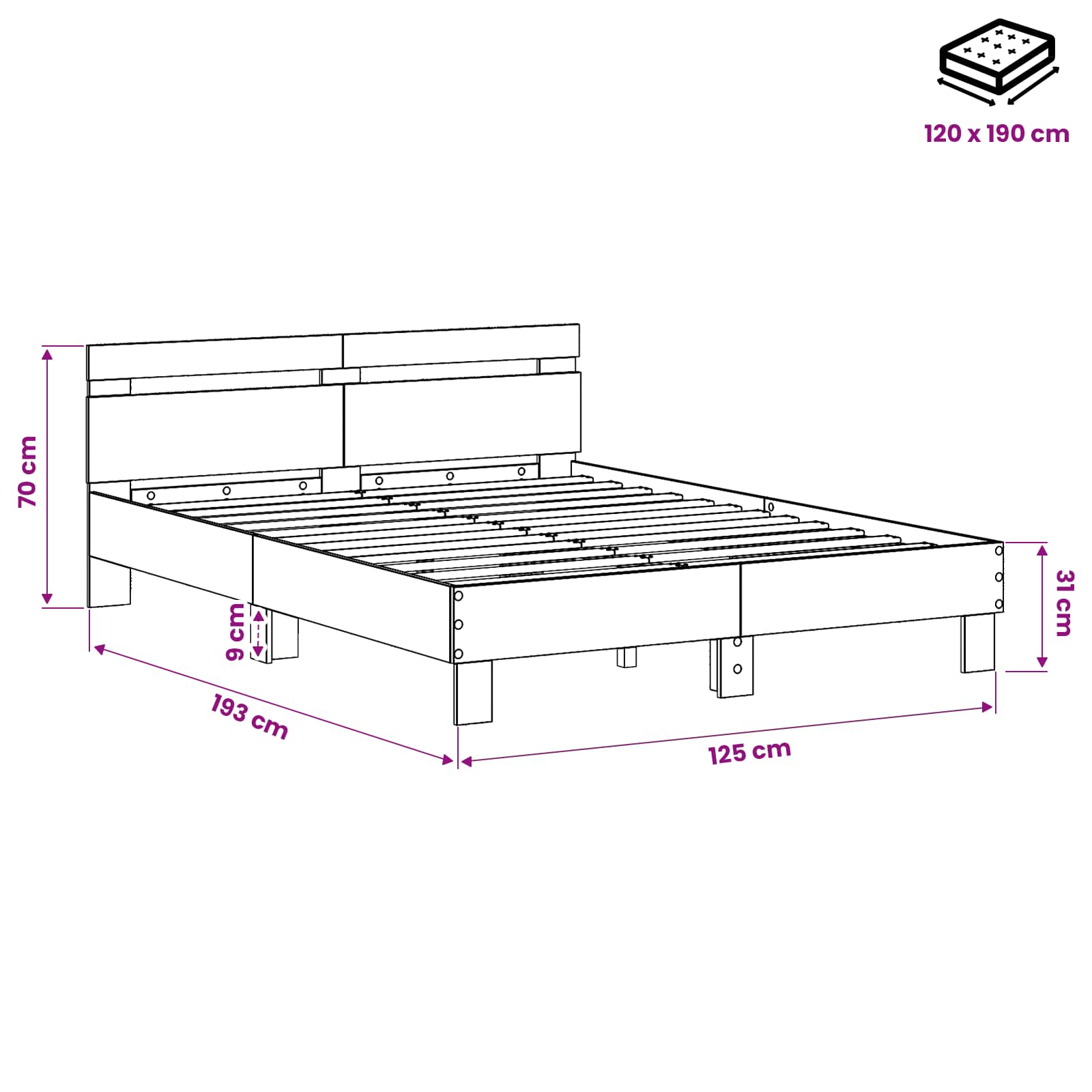 Bettrahmen Artisan-Eiche 120 x 190 cm Holzwerkstoff