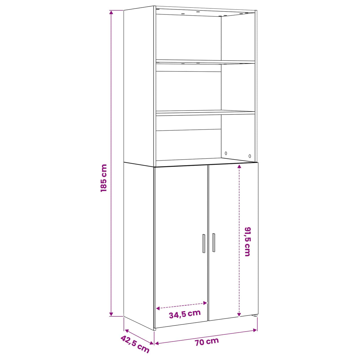 Highboard Schwarz Eichen-Optik 70 x 42,5 x 185 cm Holzwerkstoff