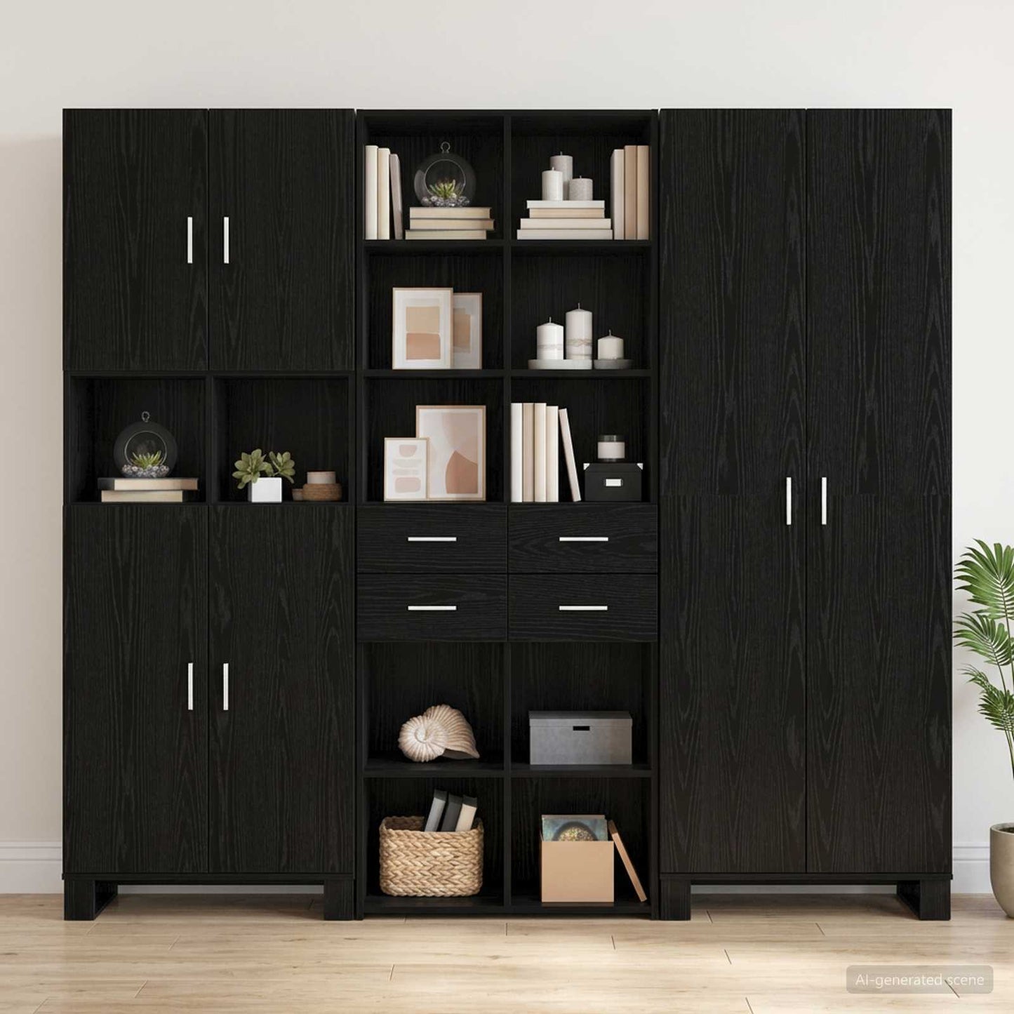 Bücherregal Schwarz Eichen-Optik 30 x 42,4 x 185,2 cm