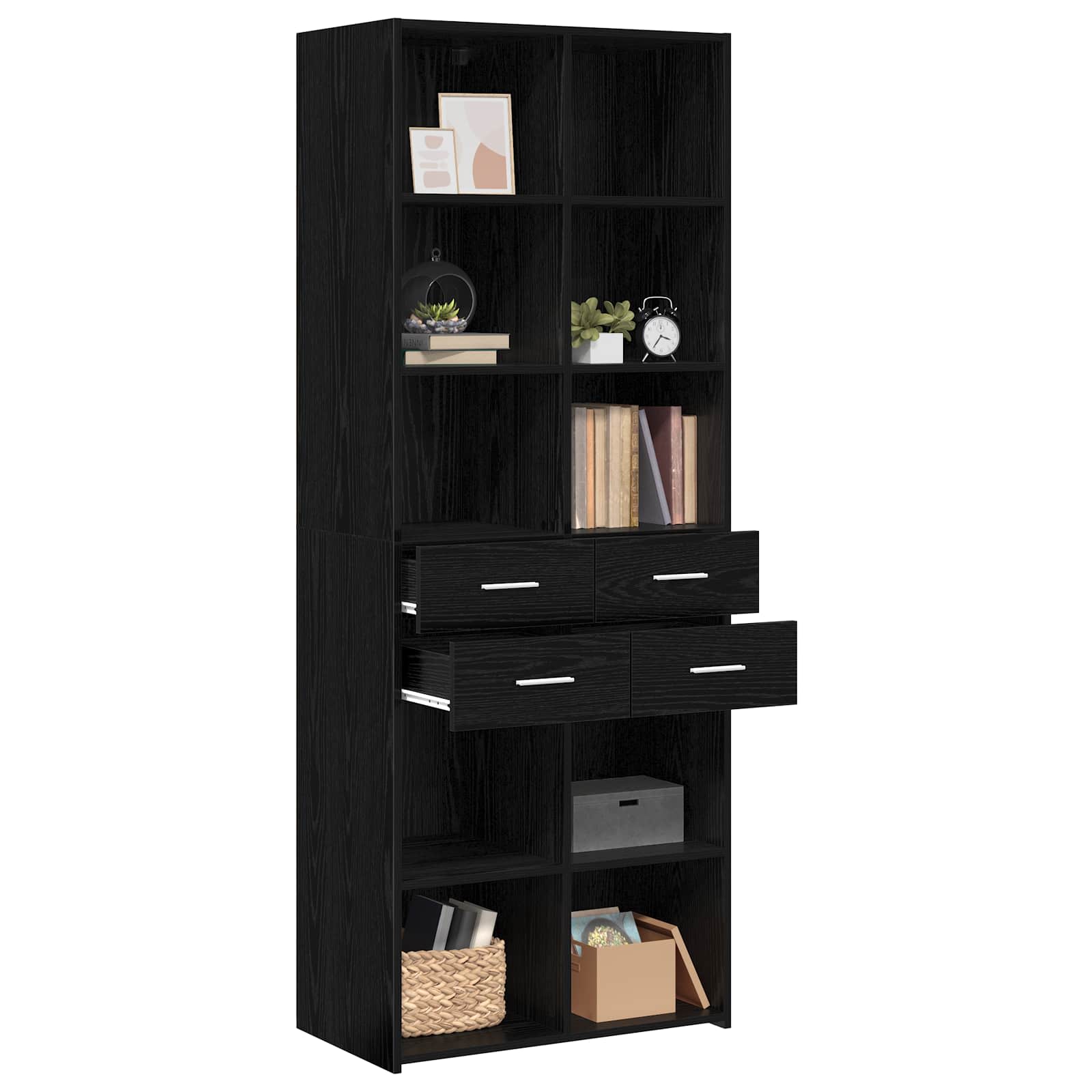 Bücherregal Schwarz Eichen-Optik 30 x 42,4 x 185,2 cm
