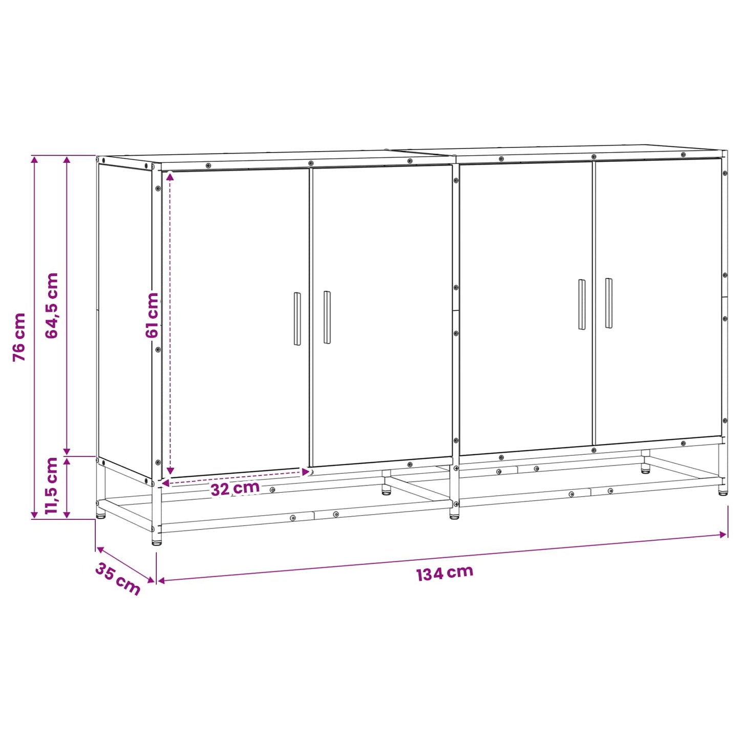 Sideboard Altholz 134 x 35 x 76 cm Holzwerkstoff
