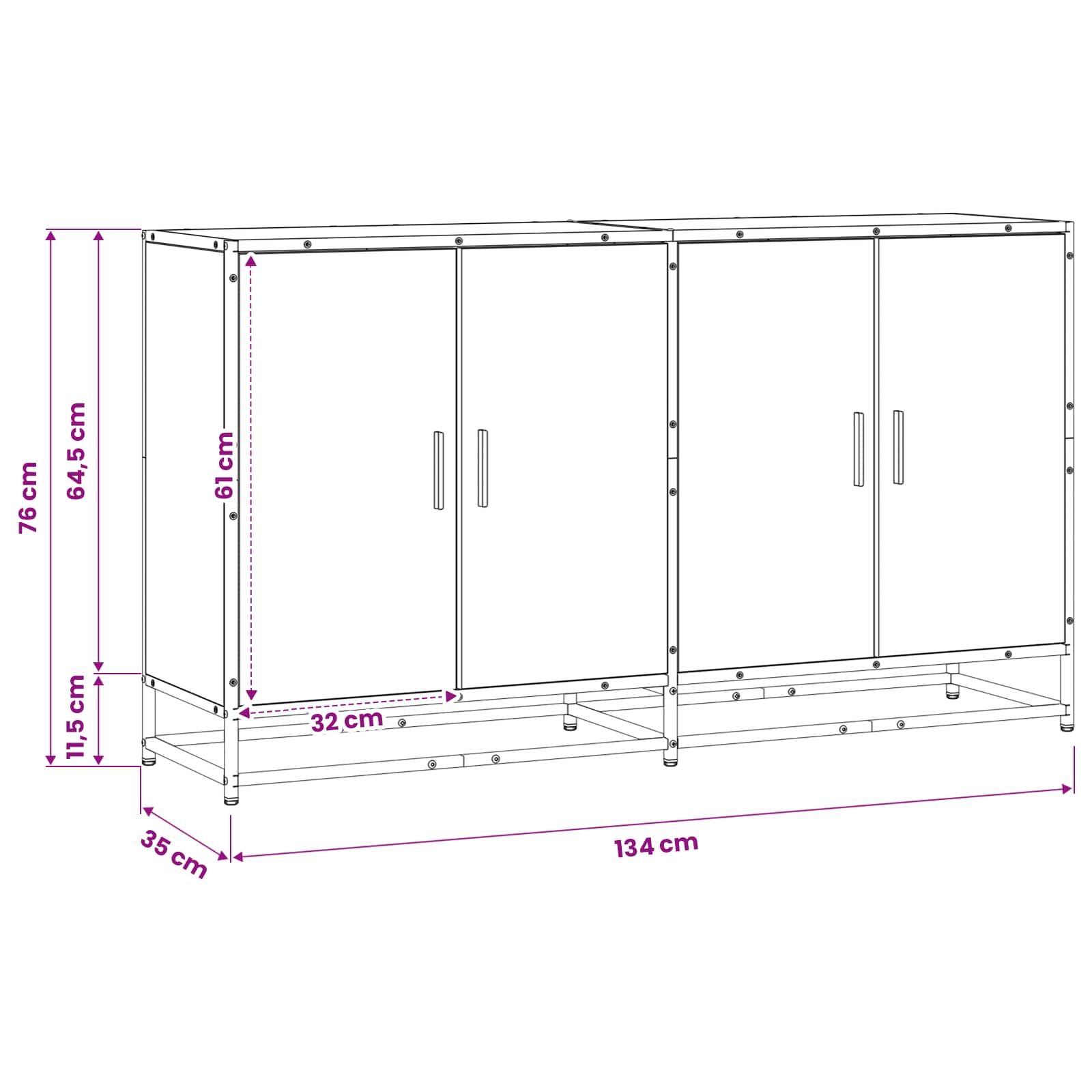 Sideboard Altholz 134 x 35 x 76 cm Holzwerkstoff