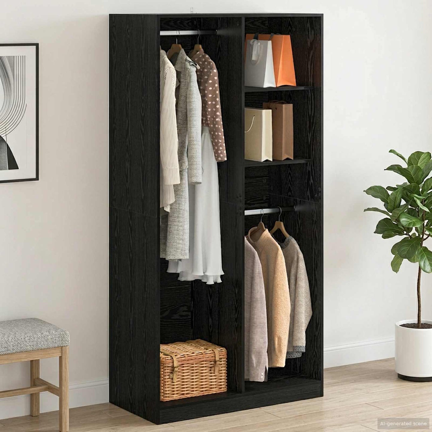 Kleiderschrank Schwarz Eichen-Optik 100 x 50 x 200 cm