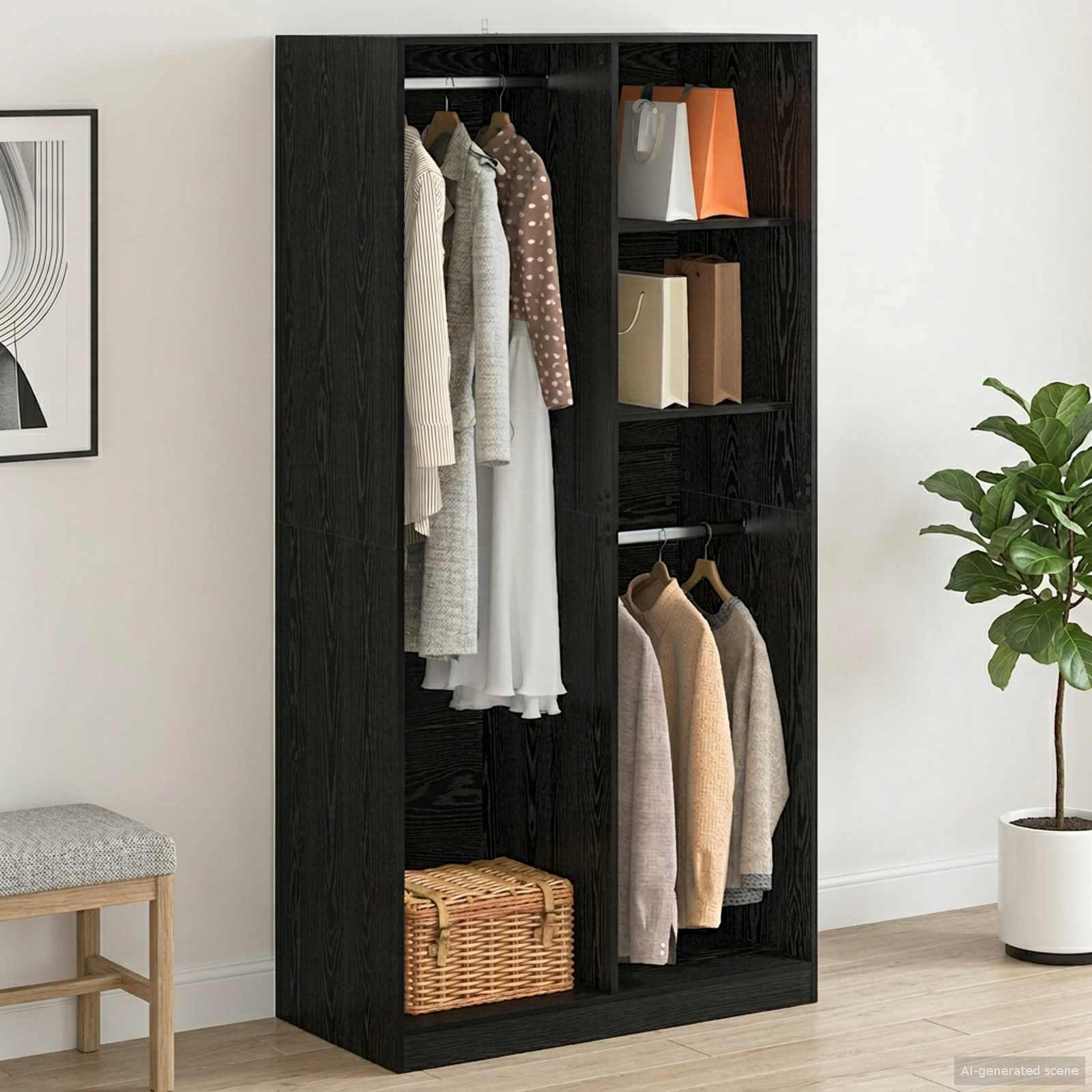 Kleiderschrank Schwarz Eichen-Optik 100 x 50 x 200 cm