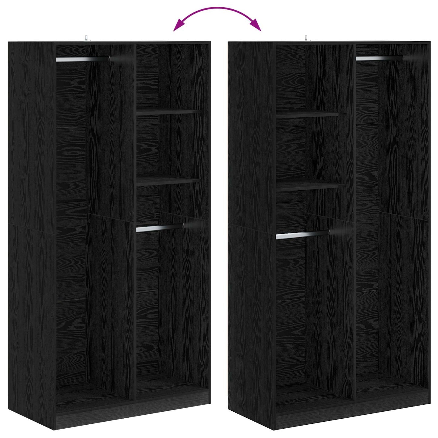Kleiderschrank Schwarz Eichen-Optik 100 x 50 x 200 cm