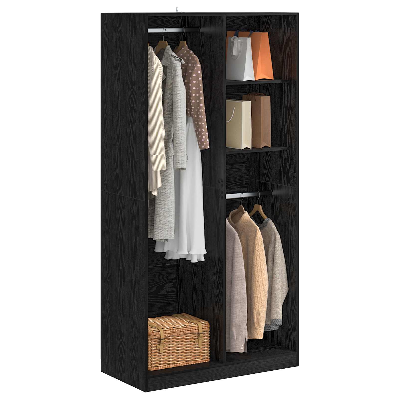 Kleiderschrank Schwarz Eichen-Optik 100 x 50 x 200 cm