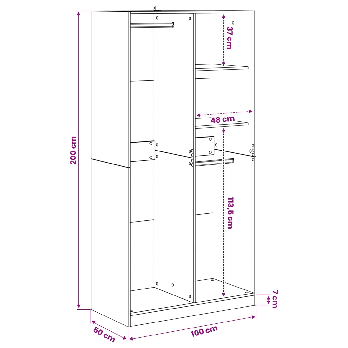Kleiderschrank Schwarz Eichen-Optik 100 x 50 x 200 cm