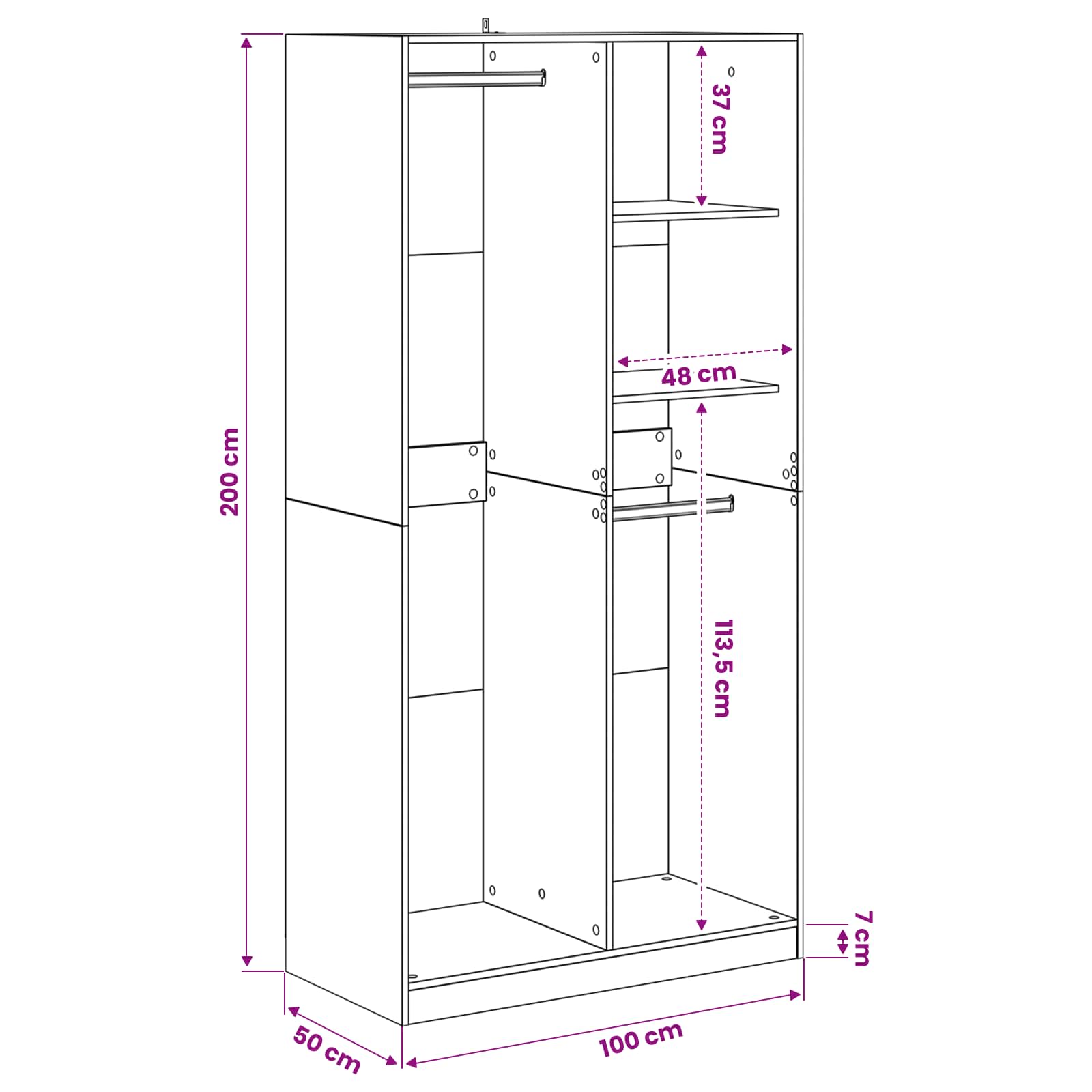 Kleiderschrank Schwarz Eichen-Optik 100 x 50 x 200 cm