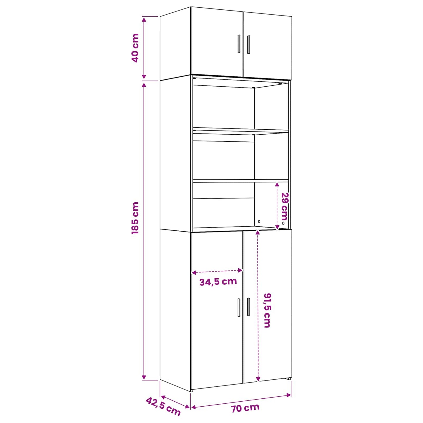 Lagerschrank mit Regalen Schwarze Eiche 70 x 42,5 x 225 cm