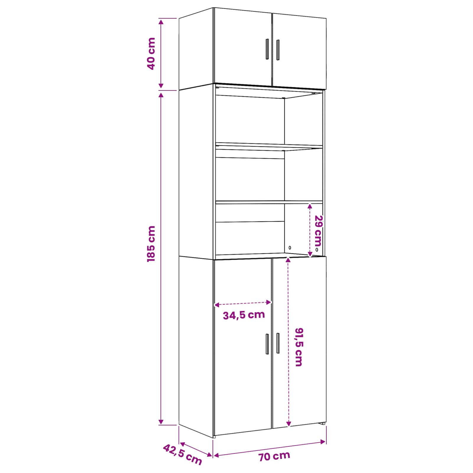 Lagerschrank mit Regalen Schwarze Eiche 70 x 42,5 x 225 cm