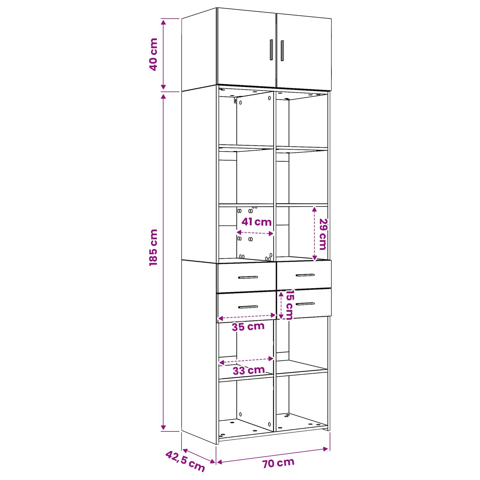 Lagerschrank mit Regalen Altholz 70 x 42,5 x 225 cm