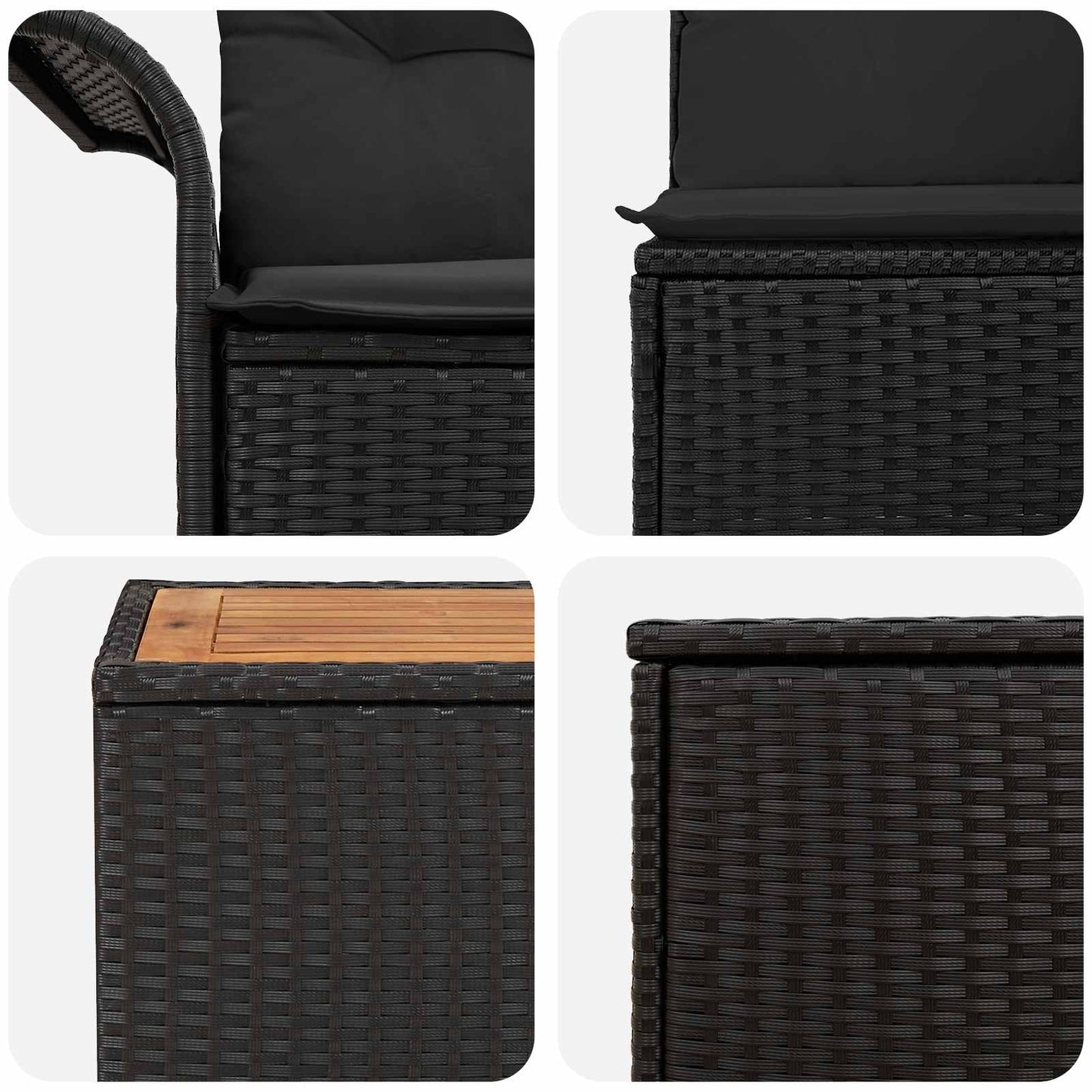 Sofa Set 6 stk. Schwarz Polyrattan und Stahl