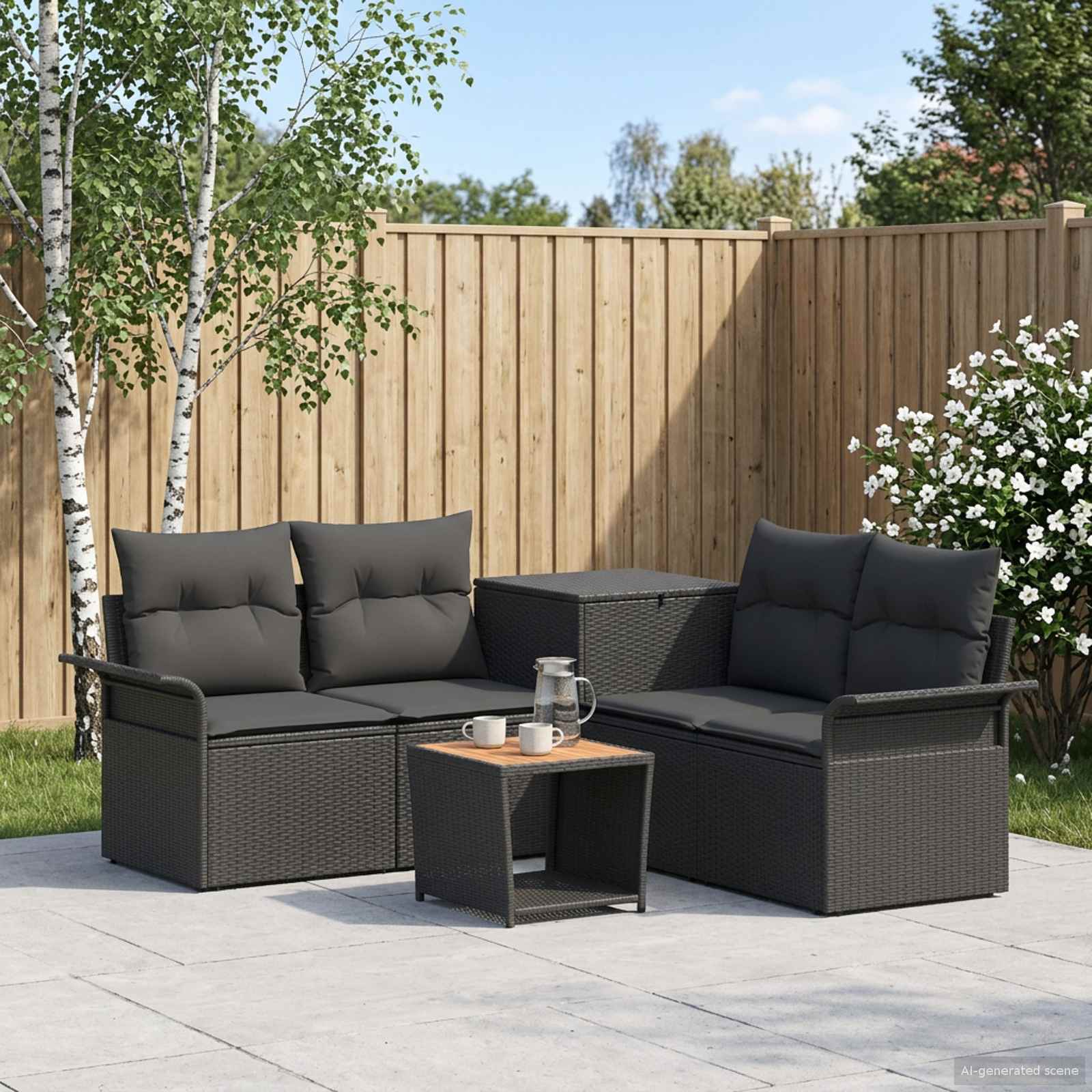 Sofa Set 6 stk. Schwarz Polyrattan und Stahl