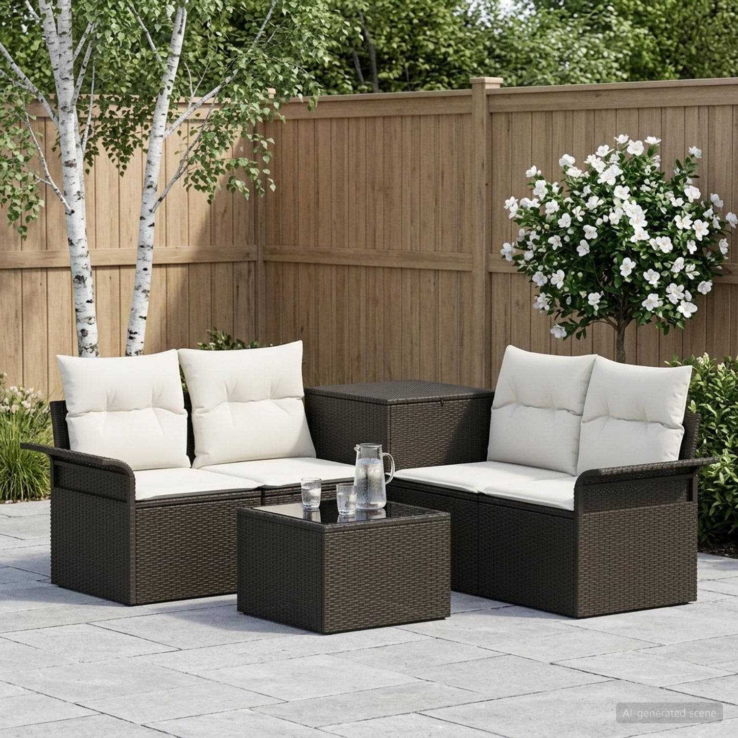 Sofa Set 6 stk. 4-Sitzanzahl Schwarz und Cremeweiß