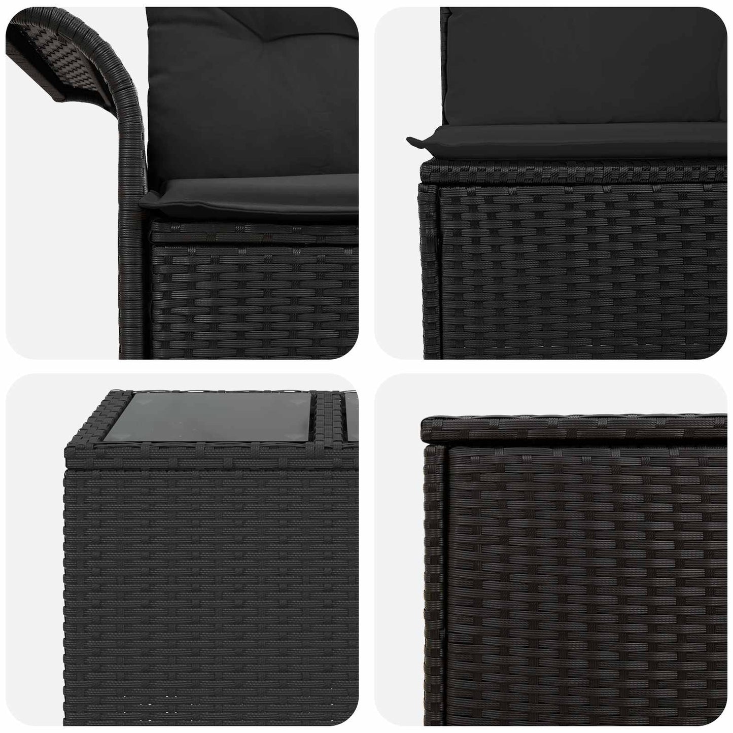 Sofa Set 6 stk. 4-Sitzanzahl Schwarz Polyrattan und Stahl
