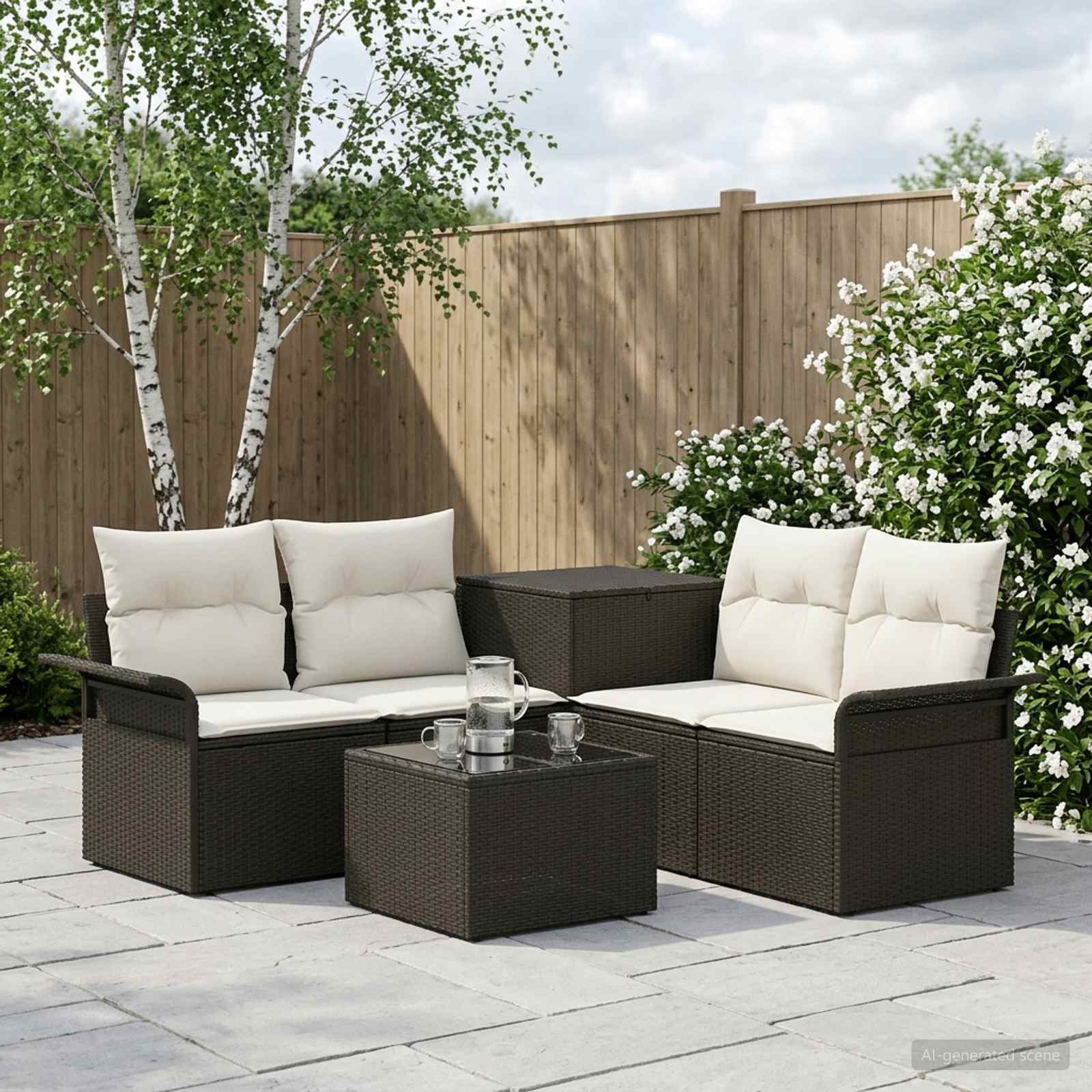 Sofa Set 6 stk. 4-Sitzanzahl Schwarz und Cremeweiß