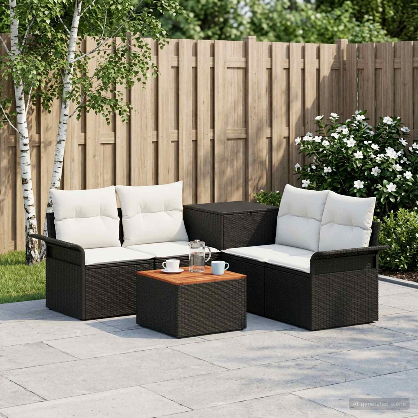 Sofa Set 6 stk. 4-Sitzanzahl Schwarz und Cremeweiß