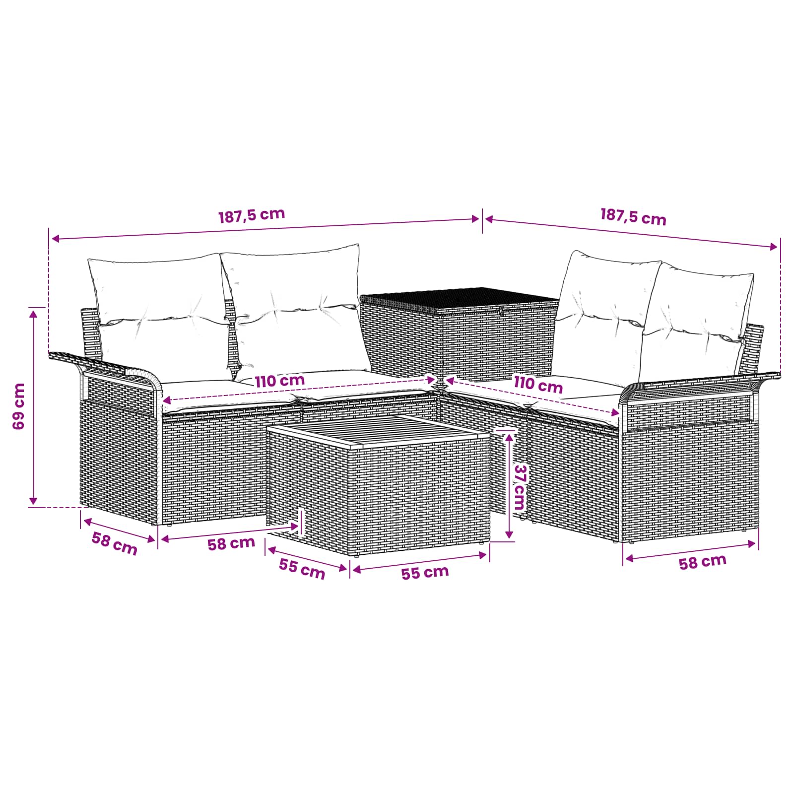 Sofa Set 6 stk. 4-Sitzanzahl Schwarz und Cremeweiß