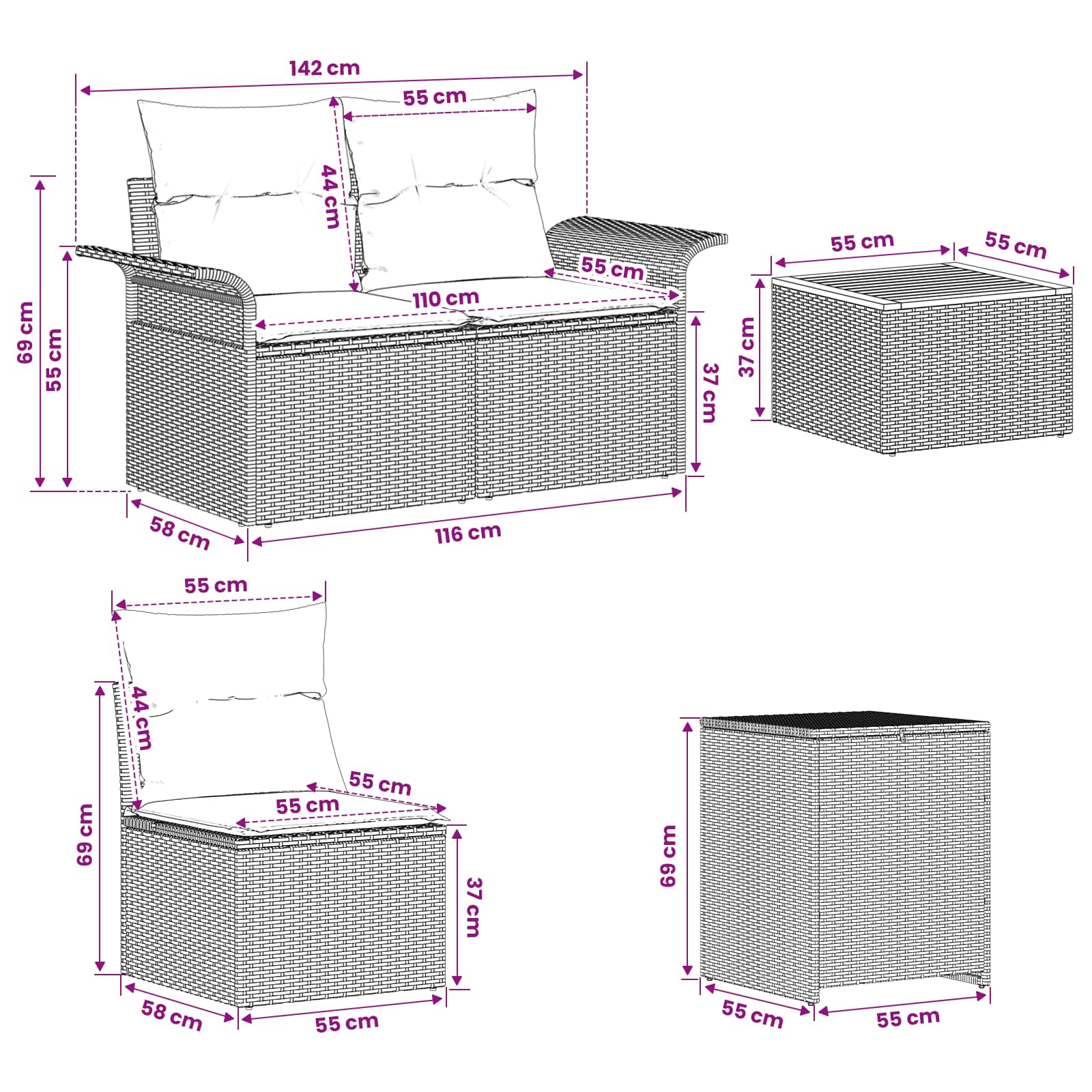 Sofa Set 6 stk. 4-Sitzanzahl Schwarz und Cremeweiß
