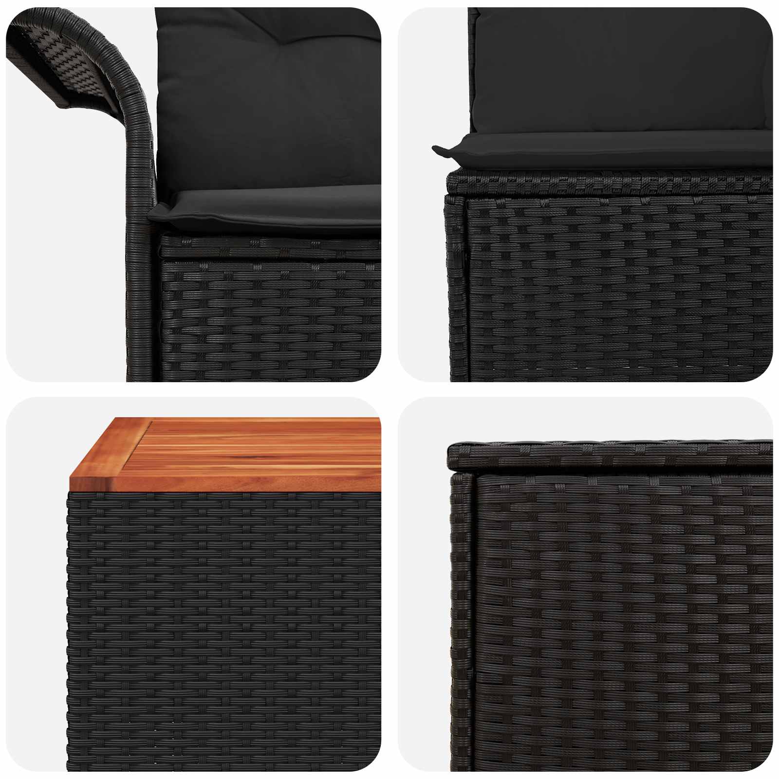 Sofa Set 6 stk. 4-Sitzanzahl Schwarz Polyrattan und Stahl