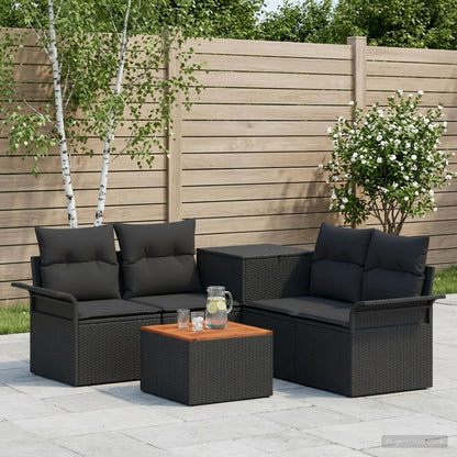 Sofa Set 6 stk. 4-Sitzer Schwarz Polyrattan und Stahl