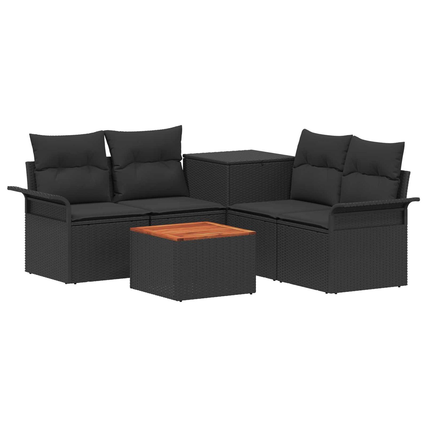 Sofa Set 6 stk. 4-Sitzanzahl Schwarz Polyrattan und Stahl