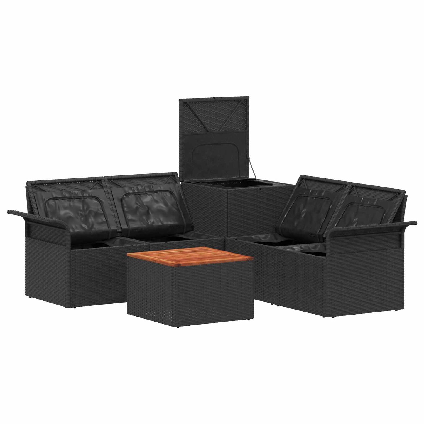 Sofa Set 6 stk. 4-Sitzanzahl Schwarz Polyrattan und Stahl