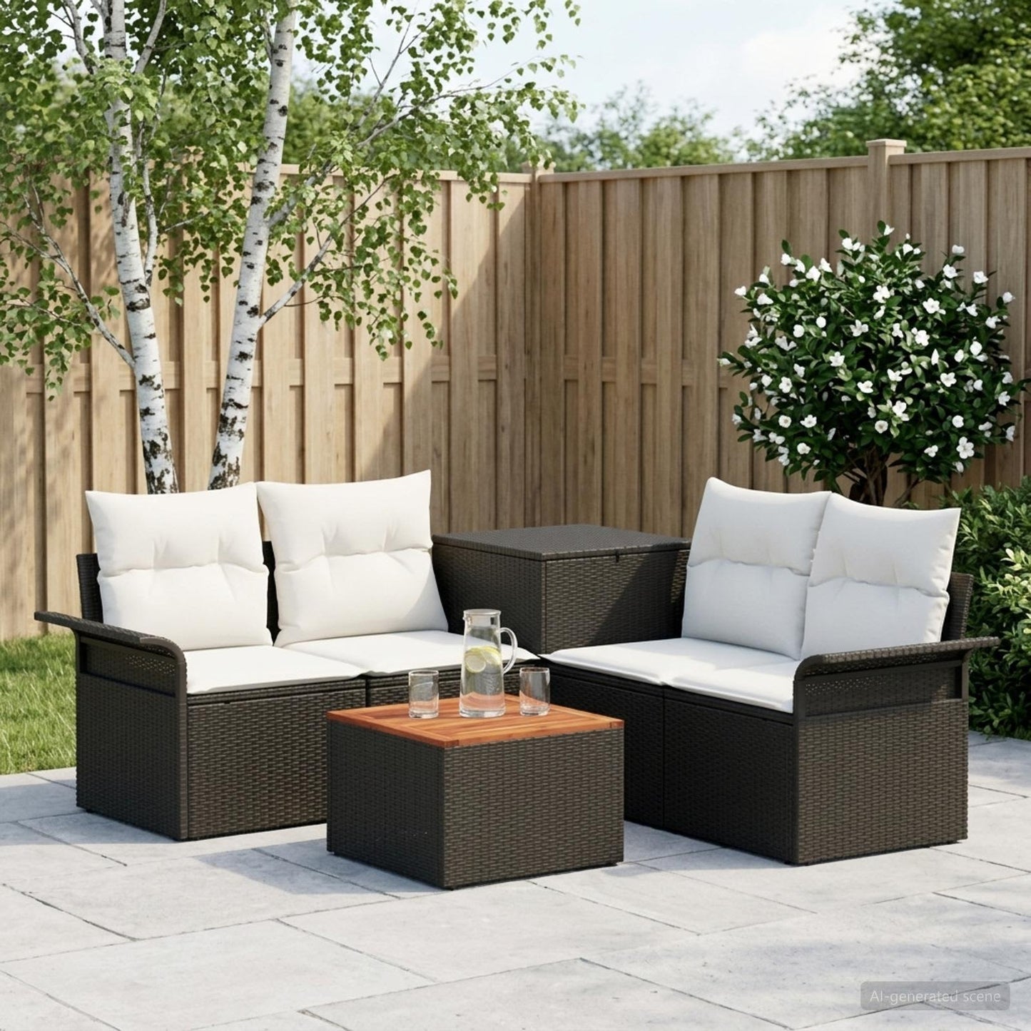 Sofa Set 6 pcs 4-Sitzanzahl Schwarz und Cremeweiß