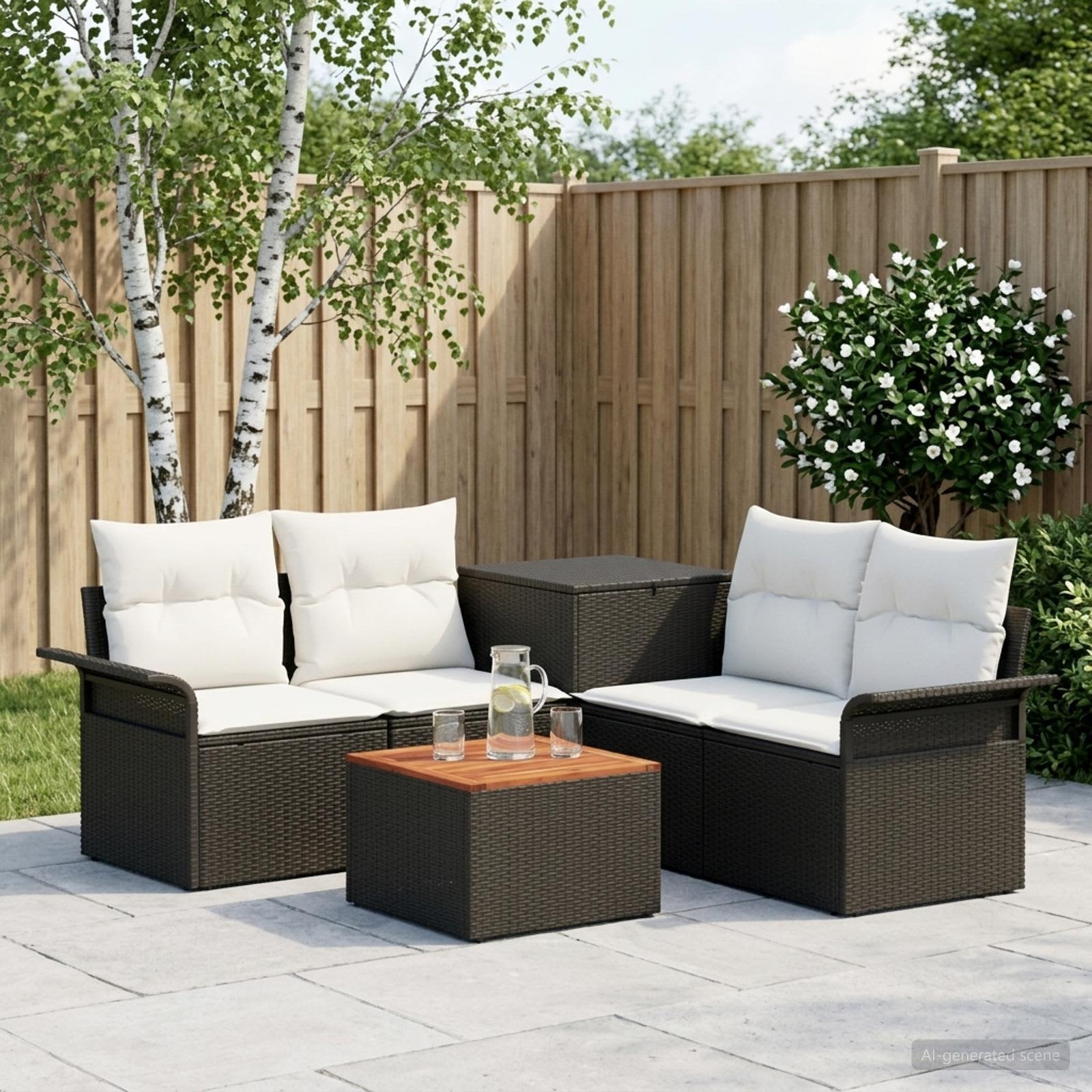 Sofa Set 6 pcs 4-Sitzanzahl Schwarz und Cremeweiß