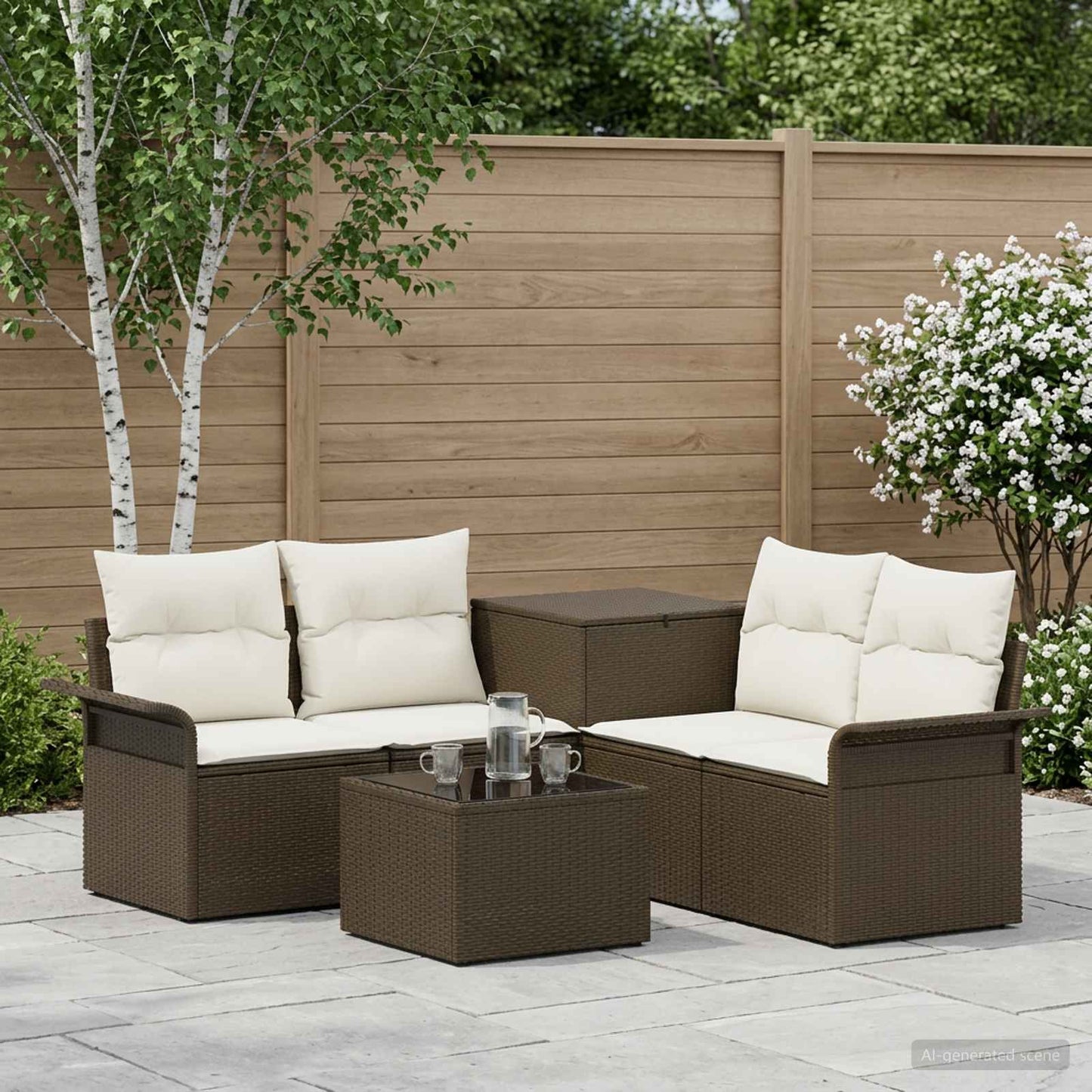 Sofa Set 6 stk. 4-Sitzanzahl Braun und Creme Weiß