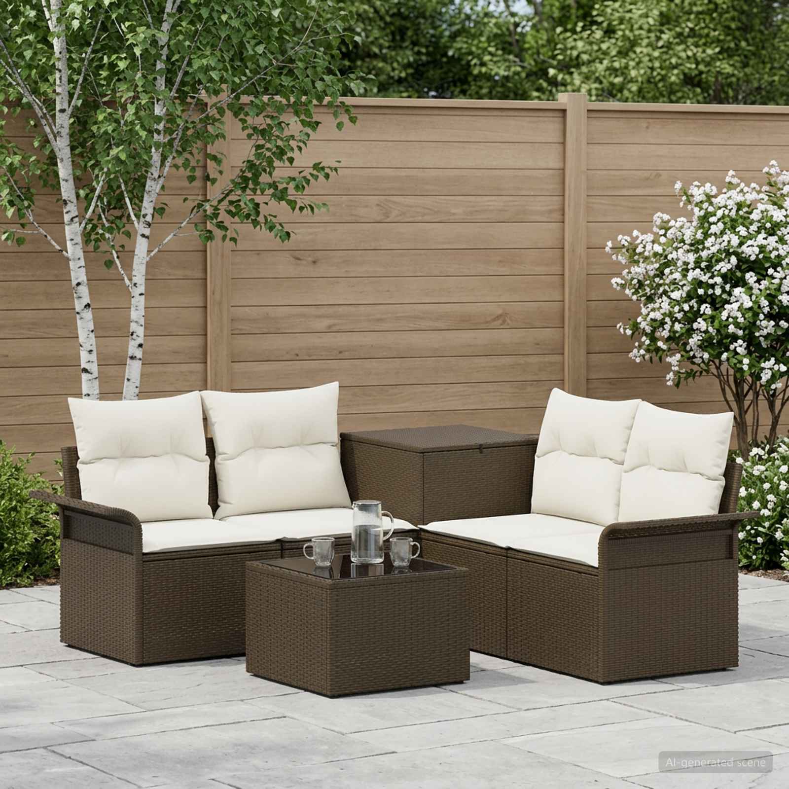 Sofa Set 6 stk. 4-Sitzanzahl Braun und Creme Weiß