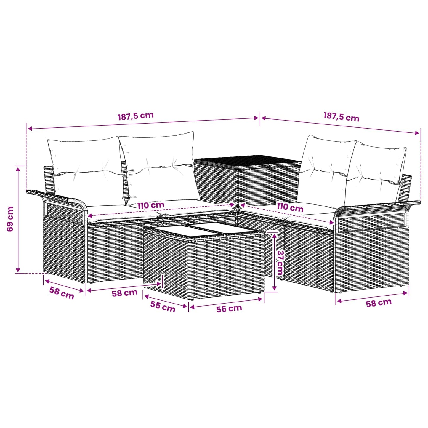Sofa Set 6 stk. 4-Sitzanzahl Grau und Dunkelgrau