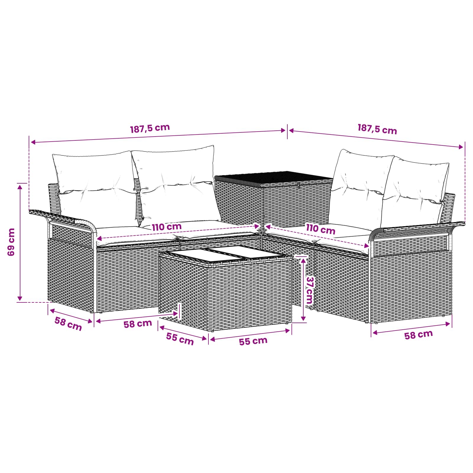 Sofa Set 6 stk. 4-Sitzanzahl Grau und Dunkelgrau