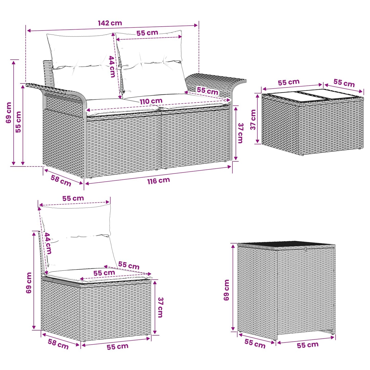 Sofa Set 6 stk. 4-Sitzanzahl Grau und Dunkelgrau
