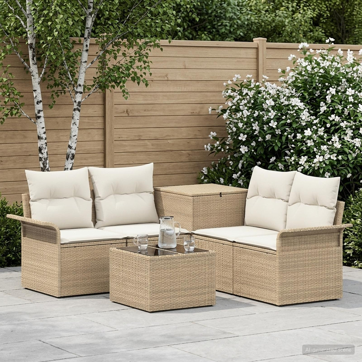 Sofa Set 6 stk. 4-Sitzer Beige und Cremeweiß