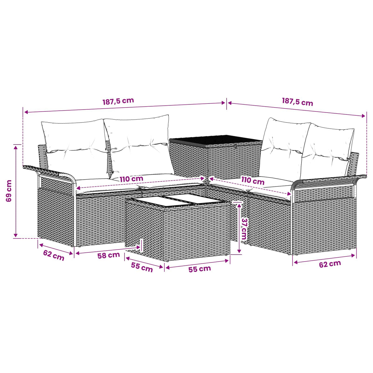 Sofa Set 6 stk. 4-Sitzer Beige und Cremeweiß