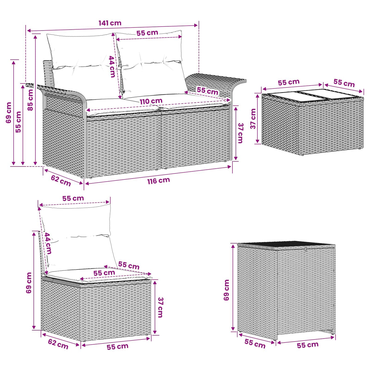 Sofa Set 6 stk. 4-Sitzer Beige und Cremeweiß