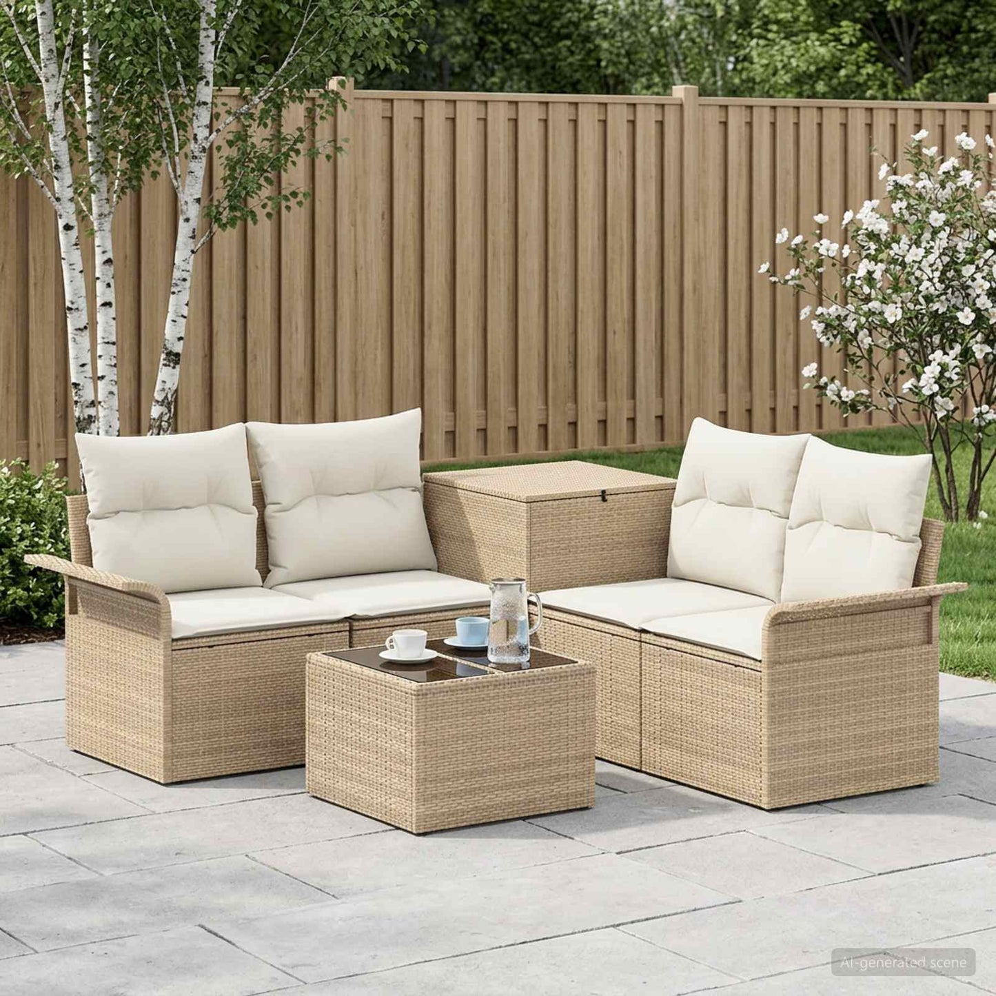 Sofa Set 6 stk. 4-Sitzanzahl Beige und Cremeweiß