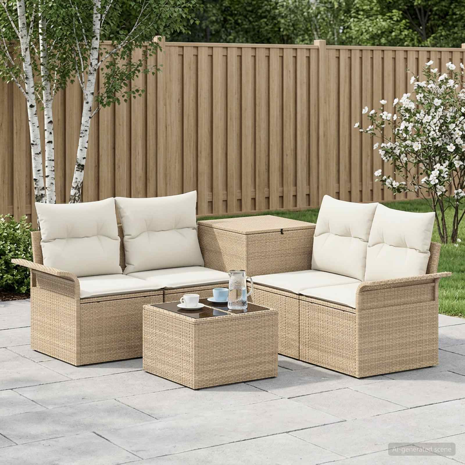 Sofa Set 6 stk. 4-Sitzanzahl Beige und Cremeweiß