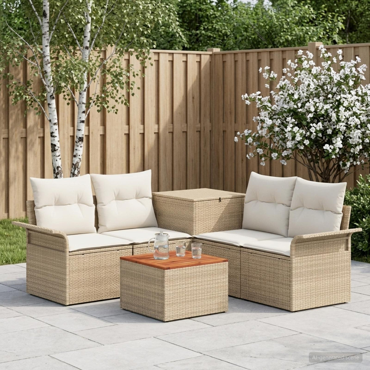 Sofa Set 6 stk. 4-Sitzer Beige und Cremeweiß