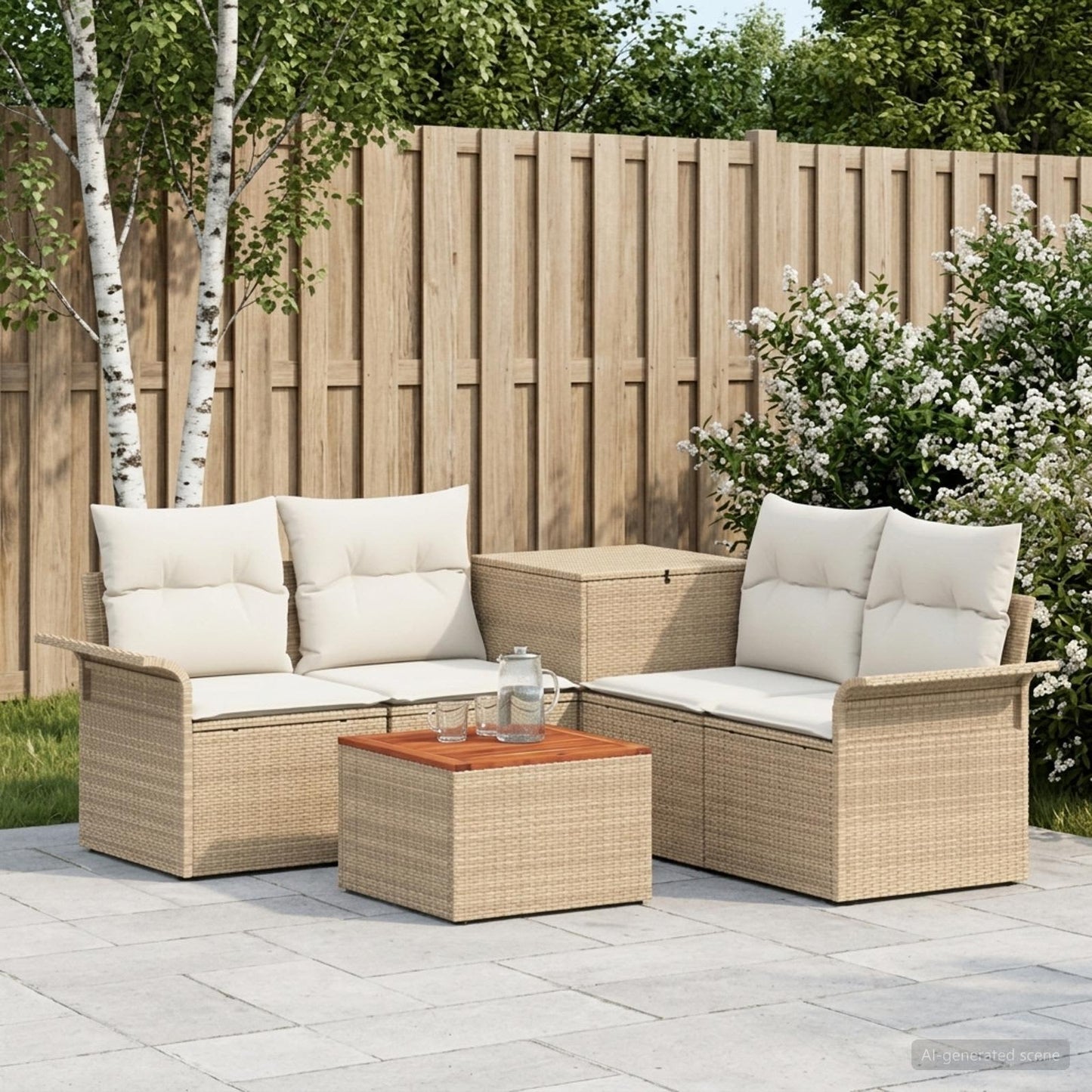 Sofa Set 6 stk. 4-Sitzanzahl Beige und Cremeweiß