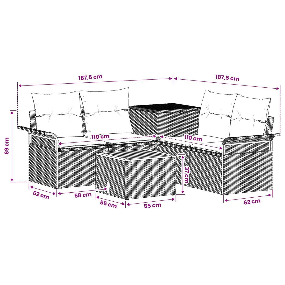 Sofa Set 6 stk. 4-Sitzer Beige und Cremeweiß