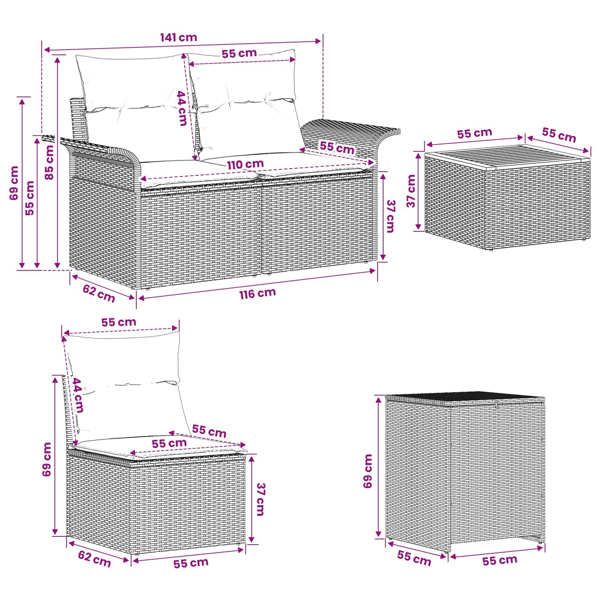 Sofa Set 6 stk. 4-Sitzer Beige und Cremeweiß