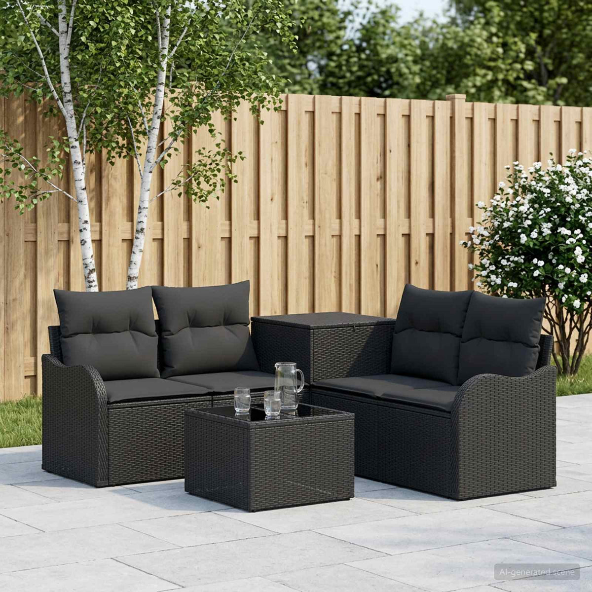 Sofa Set 6 stk. Schwarz 55 x 55 x 37 cm Polyrattan und Stahl