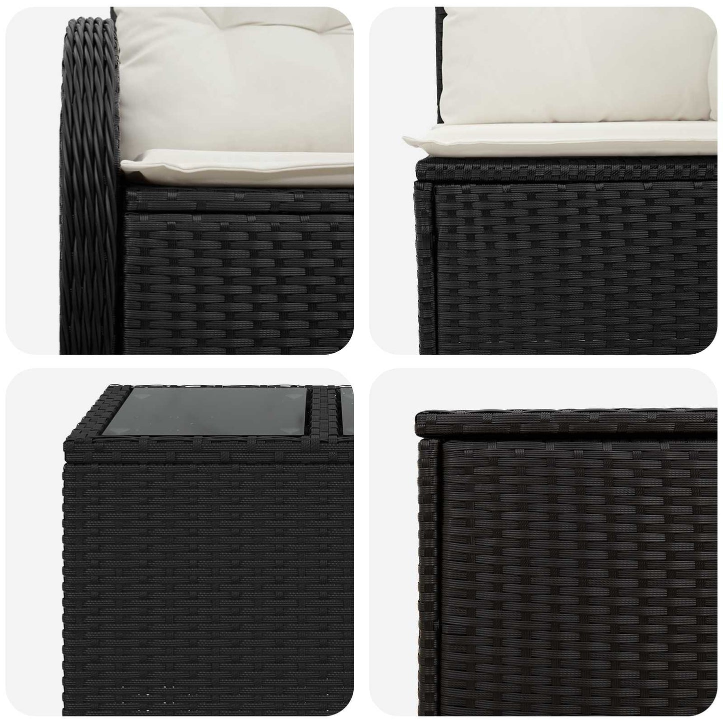 Sofa Set 6 stk. Schwarz und Cremeweiß Polyrattan und Stahl