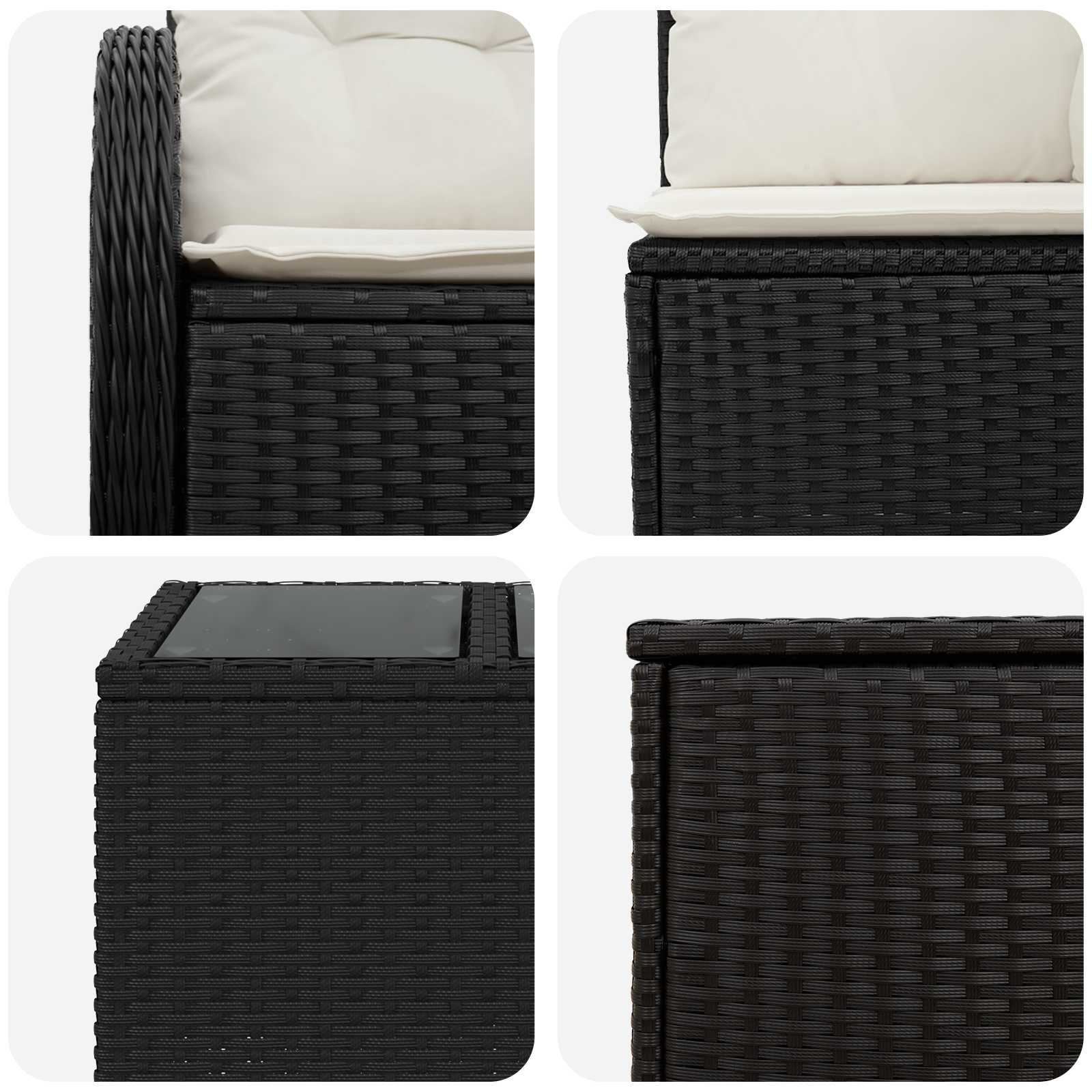 Sofa Set 6 stk. Schwarz und Cremeweiß Polyrattan und Stahl