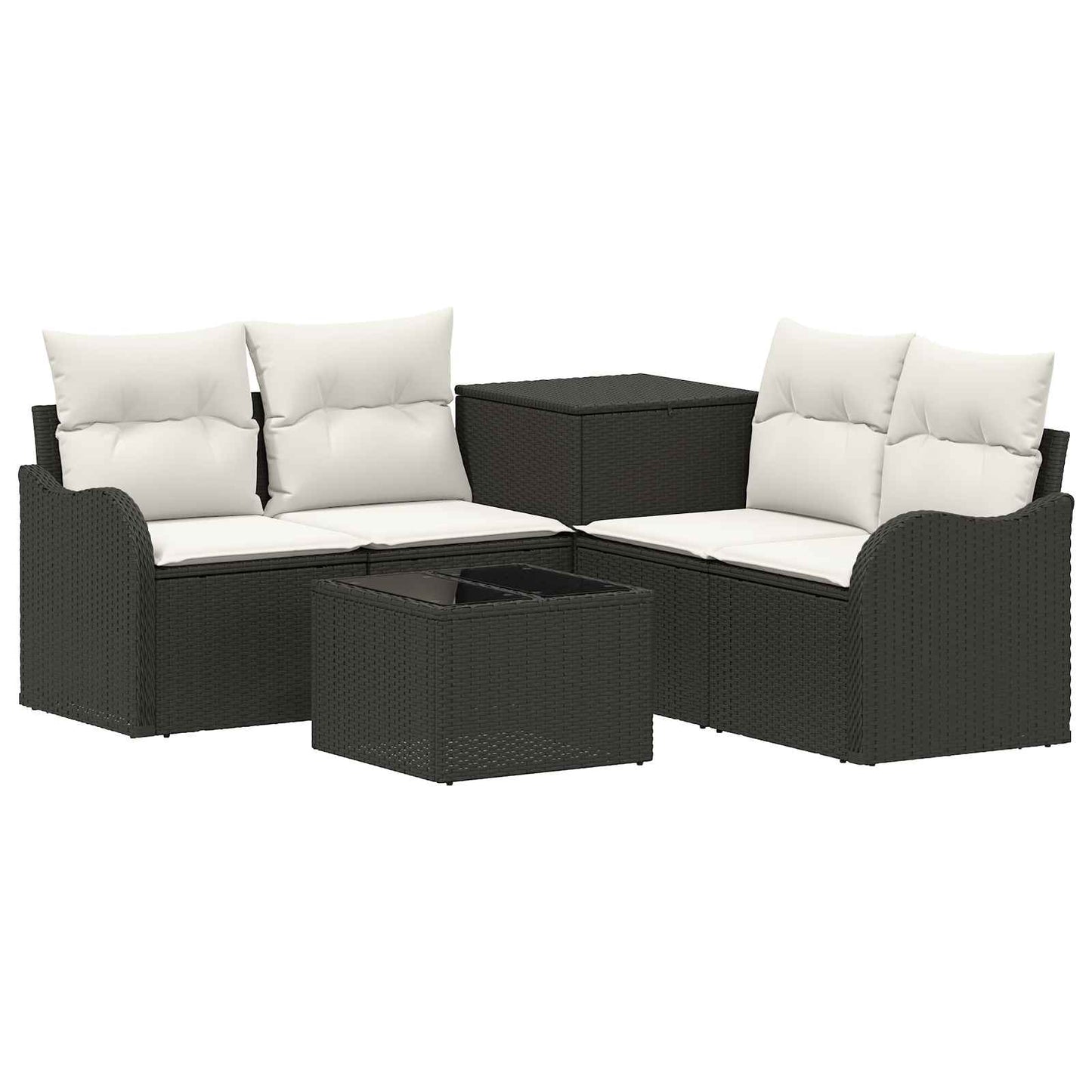 Sofa Set 6 stk. Schwarz und Cremeweiß Polyrattan und Stahl
