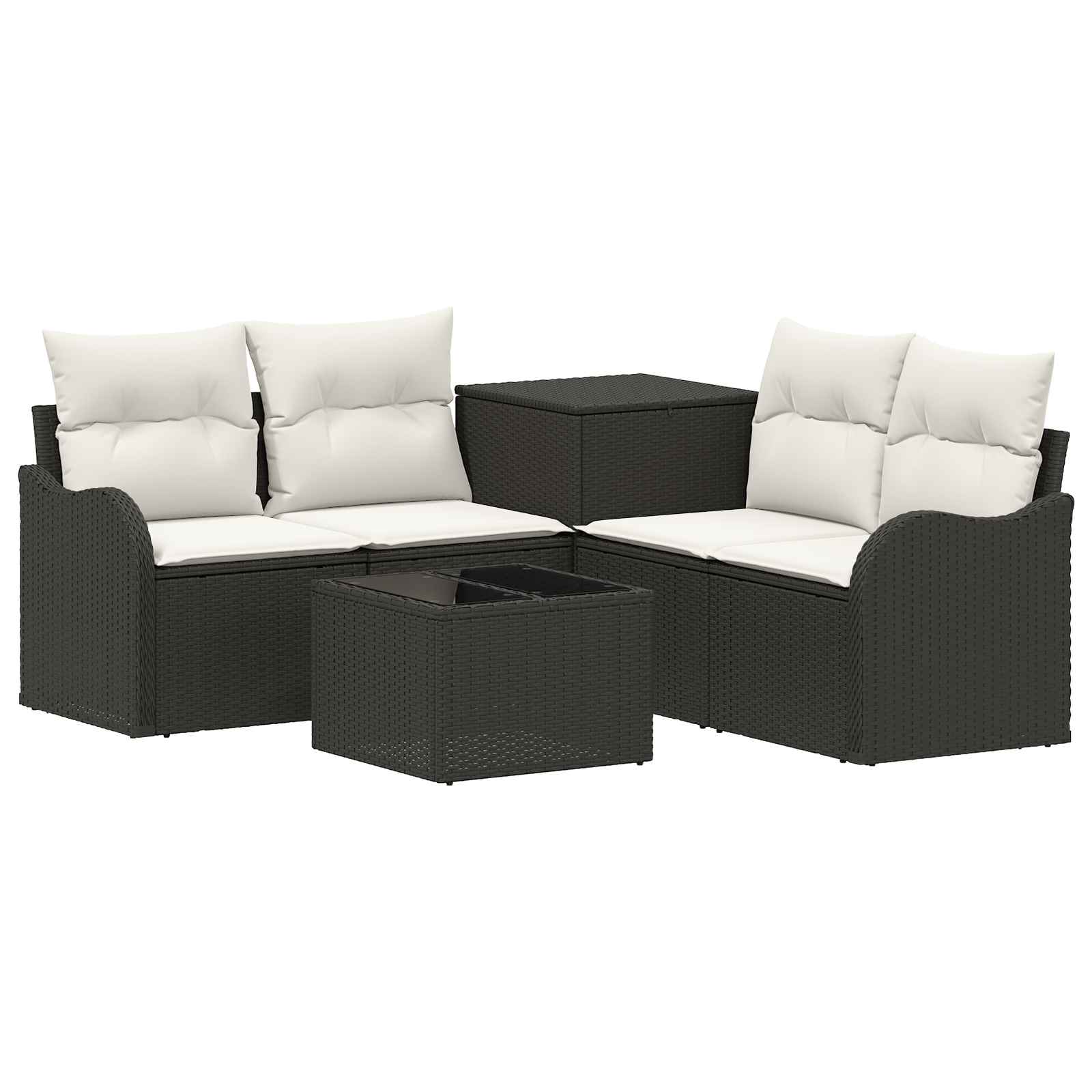 Sofa Set 6 stk. Schwarz und Cremeweiß Polyrattan und Stahl